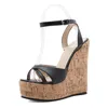 Plus Size 42 Fashion Women Sandals Platform Shoes Super High Heels Pumps Wedge Heeled Black/White Wooden Ankle Strap Sandals