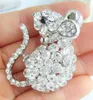 Lovely Mouse Rat Animal Brooch Pin Clear Austrian Crystal Pendant EE03276C8