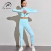 Women Tracksuit Outfits Yoga Set Fitness High Waist Leggings Gym Zipper Long Sleeve Crop Top Running Sport Shirts Pants 210813