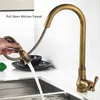 Antique Brass Kitchen Faucet Pull Out Kitchen Sink Faucet Single Handle Faucet 360 Rotate Kitchen Tap Cold Water Mixer Crane 211108