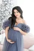 2021 Puffy Evening Dresses Off Shoulder Lace Tulle Maternity Dress Luxury Lush Appliques Ruffles Graviditetsklänningar till fotografering Robes Babyshower