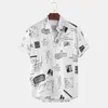 Hawaiian Shirts Mens Funny Abstract Cartoon Slogan Chest Pocket Short Sleeve Summer Beach Blouse Tops Chemise Homme 210608