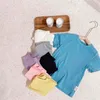 Chegada de verão meninas moda sólida camiseta crianças creates design coreano tops roupas 210528