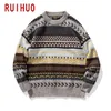 RUIHUO Knitted Striped Vintage Clothes Pullover Casual Men's Sweater Knit M-2XL Spring Arrival