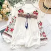 Spring Indie Folk Blush Fashion Flowers Flowers Lace-up Camise