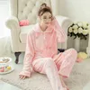 Herfst winter warm flanel vrouwen pyjama sets dikke koraal fluwelen lange mouw nachtkleding schattige flanellen pyjama set thuis doek meisje 211211