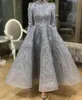 2022 Plus Size Arabic Aso Ebi Silver Luxurious Muslim Prom Dresses Lace Beaded Evening Formal Party Second Reception Gowns Dress ZJ364