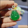 Collane pendenti gioielli ad alto ghiaccio di calcedonio del ghiaccio Maitreya Buddha pendente in oro intarsiato con giada fl di goccia di sole verde consegna4484419