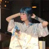 Neploe Harajuku Streetwear Bluz Gömlek Kısa Kollu Turn-down Yaka Üst Dijital Baskı Kadın Adam Boy Gömlek 21302