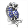 Clasps & Hooks Jewelry Findings Components Rhinestone Chunk Owl 18Mm Snap Button Zircon Charms Bk For Snaps Diy Suppliers Gift Drop Delivery