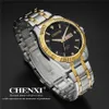 Chenxi Brand Fashion Delikat Datum Dag Display Design Quartz Guld Gentleman Watch Noble Luxury Rhinestone Presentklocka Man Klockor Q0524