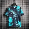 Men's T-shirt 100% Cotton Summer Plus-size M-5XL Tie-dye Front Rear Printed Fashion Casual T-shirts Male 210707