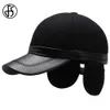 FS 2020 Winter Face Caps voor Middelbare leeftijd Hoge Kwaliteit Vilt Baseball Cap Vrouwen Mannen Blakk Bruine Warme papa Hoeden met Oor Flappen Bone Q0911