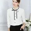 Femmes Blouses Automne Tops Bureau Dames En Mousseline De Soie Blouse À Manches Longues Arc Mince Chemise Blanche Moulante Chemises De Travail Blusas Mujer 210308