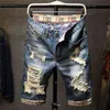 Jeans corti strappati da uomo estivi streetwear buco grande moda vintage blu slim pantaloncini di jeans abiti di marca 210713
