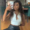 2021 Lato Turn Down Collar Przycisk Tank Topy Sexy Bez Rękawów Halter Backless Cropped Women Fashion Black White Kamizelki Ubrania Y0622