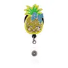 Cartoon Key Rings Fruit Pineapple Rhinestone Retractable ID Holder For Nurse Name Accessories Badge Reel With Alligator Clip
