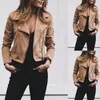 Женские осенние модные базовые короткие куртки, повседневные женские топы, мотоциклетная короткая куртка из искусственной кожи, пальто SlimJFE5