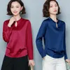 Camicette da donna coreane in seta Camicie da donna in raso Camicetta da donna elegante a maniche lunghe Camicia da donna con scollo a V Plus Size Blusas Mujer De Moda 210308