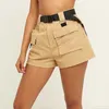 Women's Chic High Streetwear Waist Cargo Shorts with Belt.Safari Style Ladies Multi-pocket Short Pants