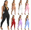 Jumpsuits das Mulheres Macacão Europeu e Americano Moda Sexy Backless Deep V Pendurado Pescoço Medido macacão de cor sólida