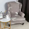 Printed Sloping Arm King Armchair Cover Elastic Slipcover Wingback Wing Sofa Back Chair Stretch 211116