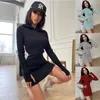 Casual Dresses Women Knitted Hooded Dress 2021 Autumn And Winter Long Sleeve Sweatshirt Bodycon Sporty Skinny Short Party