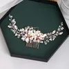 Fantastiska rosguld bröllopshuvudstycken hårkam blommor tiara handgjorda pärlor rhinestone huvudbonad prom brud kvinnor smycken accesso3713893