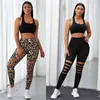 SEBOWEL Leopard/Solid Black Frau Hohe Taille Aushöhlen Skinny Fit Stretch Leggings Weibliche Casual Lange Hosen S-XL 211204