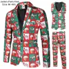 Santa Claus Printting Christmas 3 Pieces Blazer Vest Pants Fashion One Breasted Slim Mens Striped Suit Set Terno Masculino M-4XL X0909