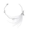 Headpieces Fyuan Geometrische Pearl Drop Earrings Hair Band voor Dames Wit Schattige Veer Dangle bruiloften Party Jewelry