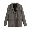 ZA pied de poule Blazer femmes à manches longues simple boutonnage bureau dame Blazers manteau femme mode grande taille Vintage haut 210602