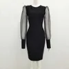 Женщины Sexy Crystal Long Puff Weep Mesh Black Bandage платья Дамы модный дизайнер знаменитости Chic Party Vestido 210527