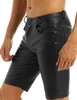 Iiniim Black Mens couro boxer shorts metade com bolsos shorts quentes com fecho de zíper para roupas de festa de clube masculino H1210