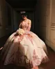 Розовые золотые пухлые юбка Платья Quinceanera с удалением с длинным рукавом Шарра Стиль на шнуровке Корсет вершины блестящие кружевные блестки Vestidos de 15 Años