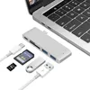 6 in 1 듀얼 USB 유형 C 허브 어댑터 동글 지원 USB 3.0 Quick Charge PD Thunderbolt 3 SD TF 카드 판독기 MacBook4680