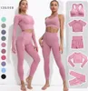 Trainingsanzug Tech Wear Trainingsanzüge Fitnessstudio 5 stücke Damen Nahtlose Yoga Set Workout Sportswear Kleidung Shorts Langarm Crop Top Hohe Taille Leggings Richten Hose T Shirts BH