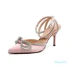 Sandali da donna suola in pelle designer tacchi alti 10 cm nero rosa catena di diamanti decorazione banchetto scarpe da donna faccia di seta scarpa formale sexy