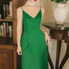 Damen Party Club Kleid ärmellos rückenfrei V-Ausschnitt Sexy grün schlank knöchellang Maxi Frauen Sommer 210603