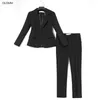 Set di pantaloni professionali da donna di alta qualità da ufficio nero completo di due pezzi giacca slim primaverile e autunnale femminile 210527