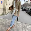 TWOTWINSTYLE Casual Patchwork Hit Color Blazer For Women Notched Long Sleeve Lace Korean Jacket Female Fashion Clothes Style 211122