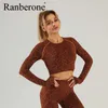 Ranberone Seamlsportセット女性のトリミングトップブラジャーワークアウトアウトフィットフィット服runジムスーツ女性ヨガセット服トラックスーツ2021 x0629