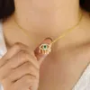 Vit Grön Cubic Zirconia Turkiska Evil Hängsmycke Halsband Guldfärg Baguette CZ Drop Eye Smycken