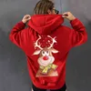 Winter Christmas Elk Good Morning Print Women Hoodies Cartoon Funny Holiday Female Fleece Hooded Sweatshirt Cartoon Kawaii Tops Y1118