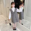 Meninas roupa xadrez dres + blusa vestuário adolescente estilo casual outono outono crianças tracksuit 6 8 10 12 14 210527