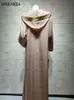 Siskakia Dubai Arabic Muslim Abaya Dress for Women Fall Champagne Moroccan Kaftan Hooded Robe Turkish Islamic Jalabiya 210706