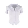 Chemise d'été boutonnée à manches courtes pour femmes slim col en V haut court chemise blanche sexy avec col 210309