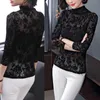 Évider femmes printemps automne Style dentelle Blouses chemises décontracté à manches longues col roulé feuille broderie Blusas hauts DF3028 210609