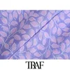 TRAF Femmes Chic Mode Cravates latérales Imprimé Shorts Jupes Vintage Taille Haute Dos Zipper Femelle Skort Mujer 210714