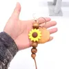 Utrikeshandel Beaded Food Grade Silicone Sunflower Keychain Kan skrivas ut Runda Hänge Key Ring Multi-Color Valfri